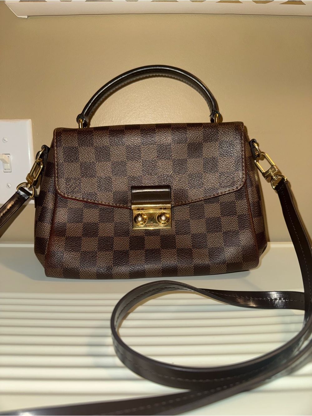Louis Vuitton Brown Damier Ebene Crossbody Satchel with Gold Hardware